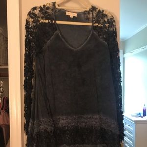 Long Sleeve Lace Distressed Boho Dress